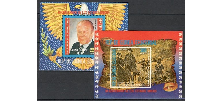 GUINEA ECUATORIALA 1975 - REVOLUTIA AMERICANA, PRESEDINTI - 2 BLOCURI NESTAMPILATE - MNH - COTA MICHEL : 13.5 E / personalitati122